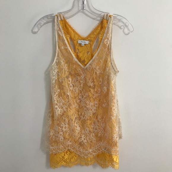 Reiss Yellow & White Lace Racerback Tank Top